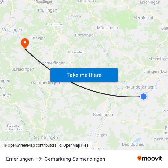 Emerkingen to Gemarkung Salmendingen map