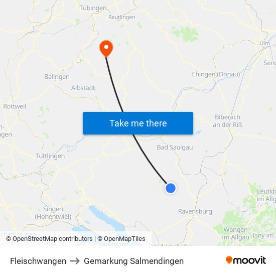 Fleischwangen to Gemarkung Salmendingen map