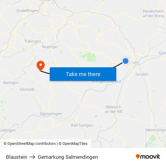 Blaustein to Gemarkung Salmendingen map