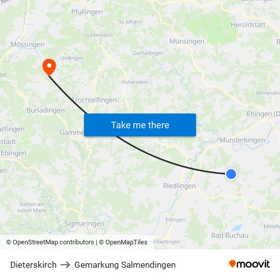 Dieterskirch to Gemarkung Salmendingen map