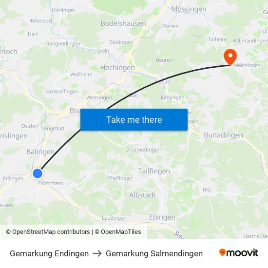 Gemarkung Endingen to Gemarkung Salmendingen map