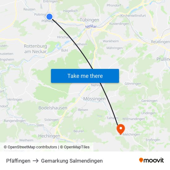 Pfäffingen to Gemarkung Salmendingen map