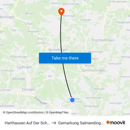 Harthausen Auf Der Scher to Gemarkung Salmendingen map