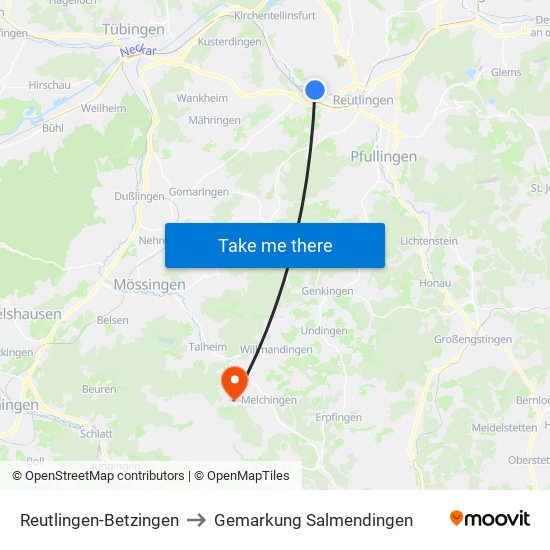 Reutlingen-Betzingen to Gemarkung Salmendingen map