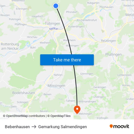 Bebenhausen to Gemarkung Salmendingen map