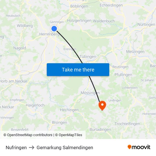 Nufringen to Gemarkung Salmendingen map