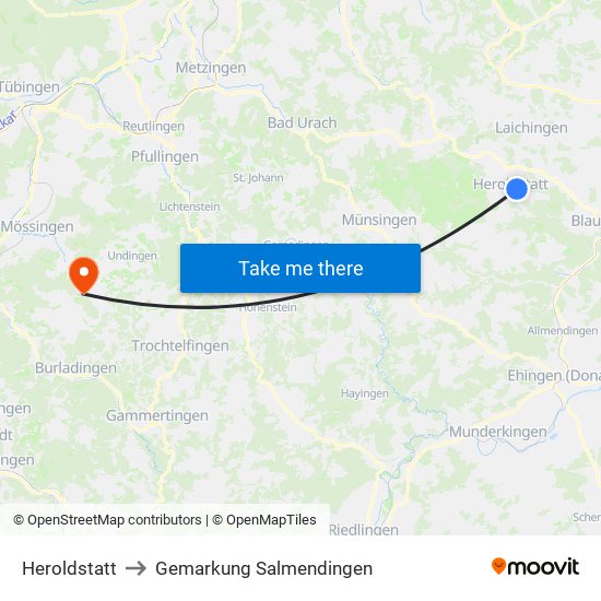 Heroldstatt to Gemarkung Salmendingen map