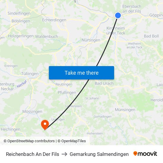 Reichenbach An Der Fils to Gemarkung Salmendingen map