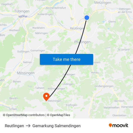 Reutlingen to Gemarkung Salmendingen map