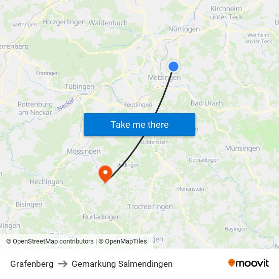 Grafenberg to Gemarkung Salmendingen map