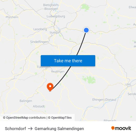 Schorndorf to Gemarkung Salmendingen map