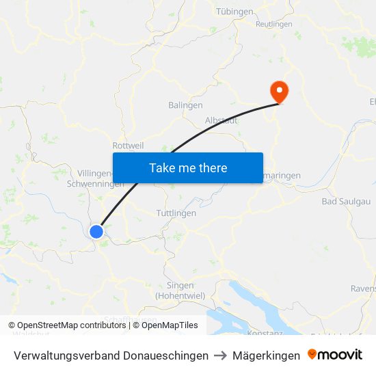 Verwaltungsverband Donaueschingen to Mägerkingen map