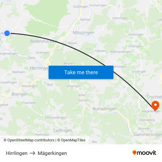 Hirrlingen to Mägerkingen map