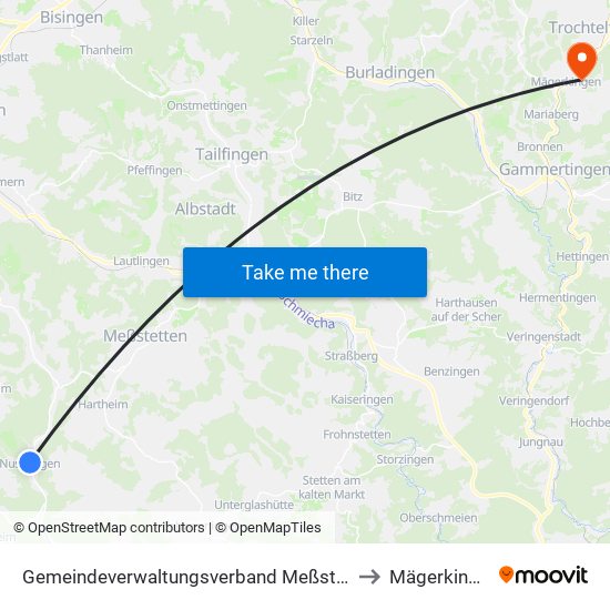 Gemeindeverwaltungsverband Meßstetten to Mägerkingen map