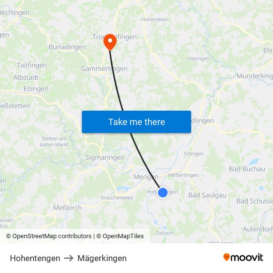 Hohentengen to Mägerkingen map