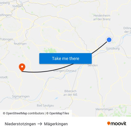 Niederstotzingen to Mägerkingen map