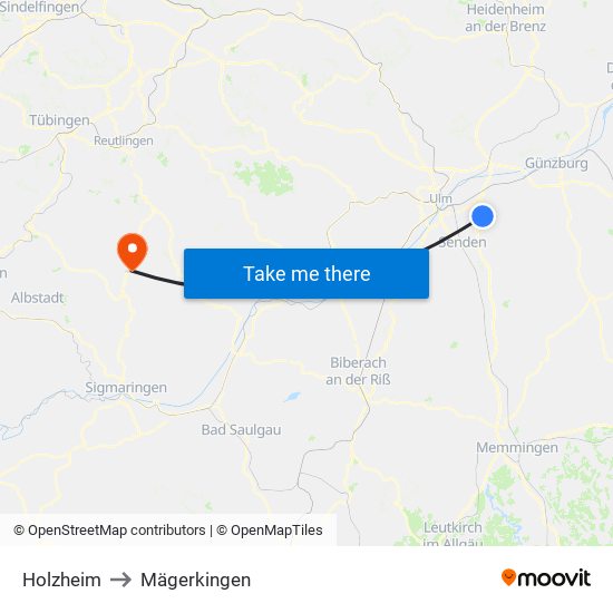 Holzheim to Mägerkingen map