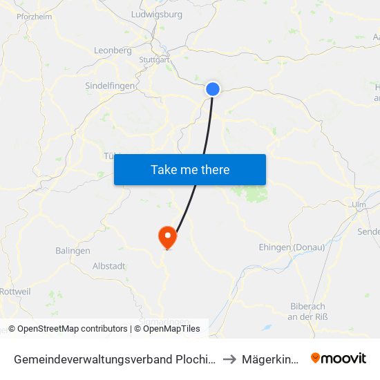 Gemeindeverwaltungsverband Plochingen to Mägerkingen map