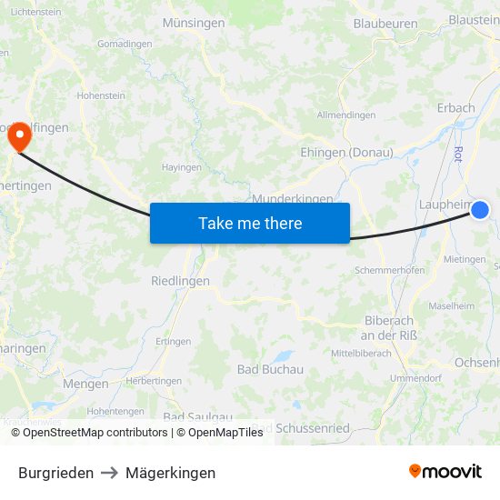 Burgrieden to Mägerkingen map
