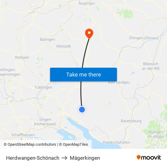 Herdwangen-Schönach to Mägerkingen map