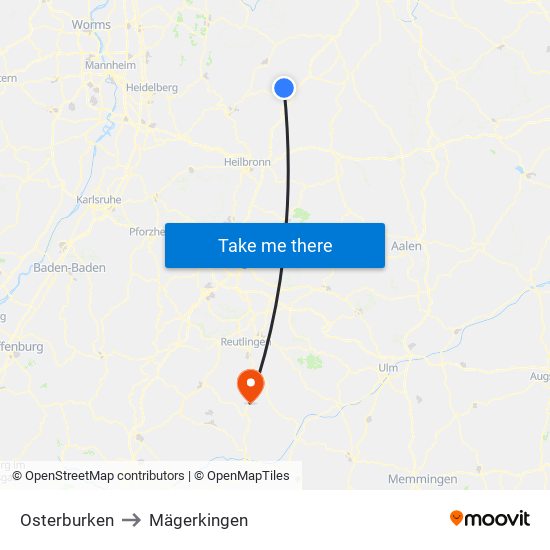 Osterburken to Mägerkingen map