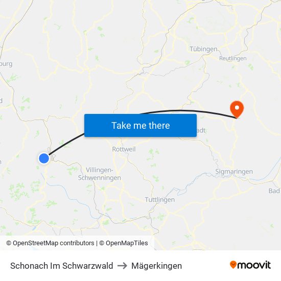 Schonach Im Schwarzwald to Mägerkingen map