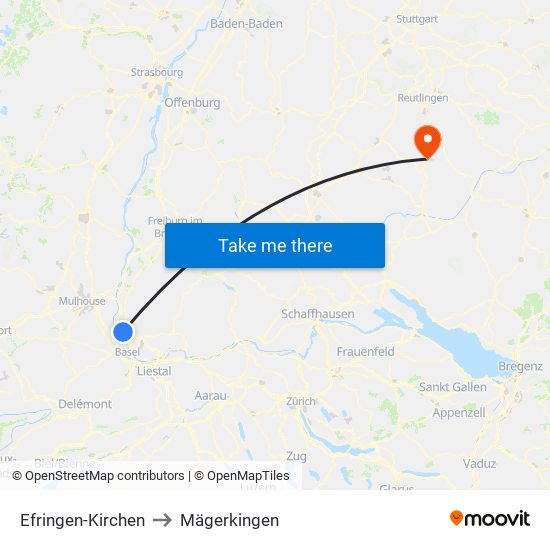 Efringen-Kirchen to Mägerkingen map