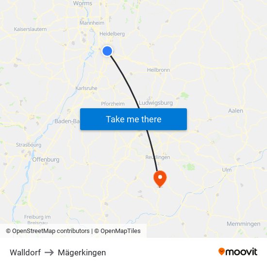 Walldorf to Mägerkingen map