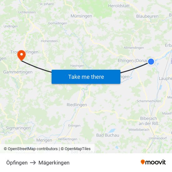 Öpfingen to Mägerkingen map