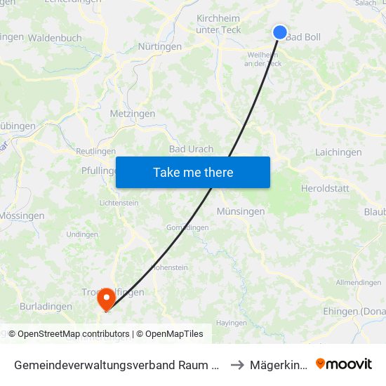 Gemeindeverwaltungsverband Raum Bad Boll to Mägerkingen map