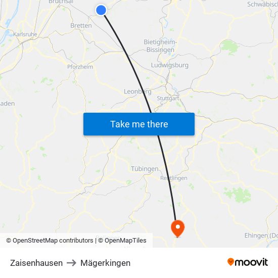 Zaisenhausen to Mägerkingen map