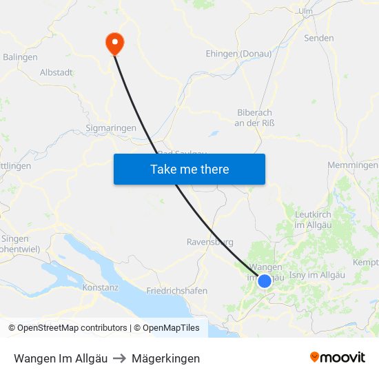 Wangen Im Allgäu to Mägerkingen map
