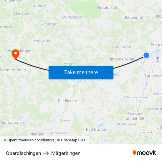 Oberdischingen to Mägerkingen map