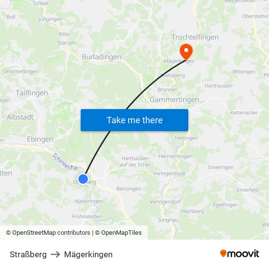 Straßberg to Mägerkingen map