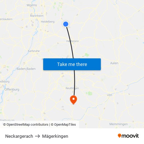 Neckargerach to Mägerkingen map