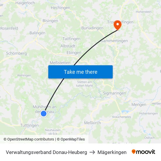 Verwaltungsverband Donau-Heuberg to Mägerkingen map