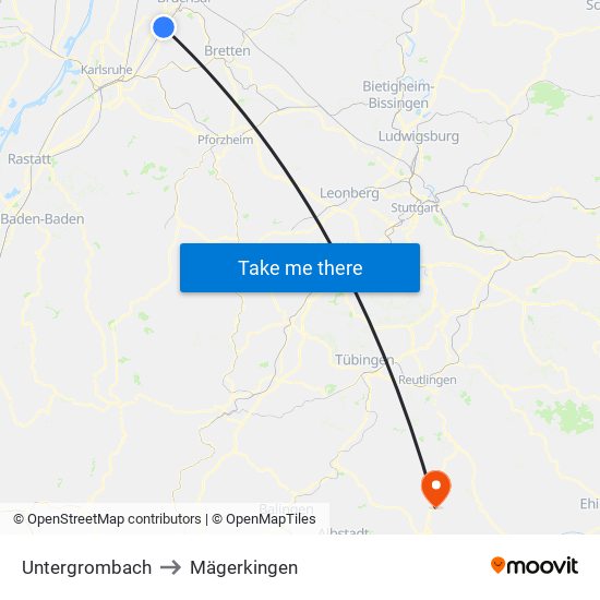 Untergrombach to Mägerkingen map