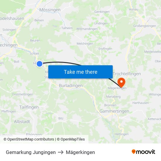 Gemarkung Jungingen to Mägerkingen map