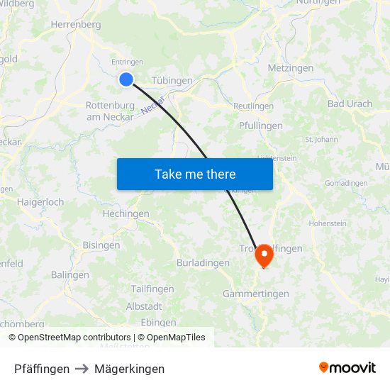 Pfäffingen to Mägerkingen map