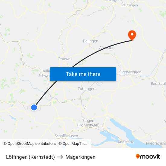 Löffingen (Kernstadt) to Mägerkingen map