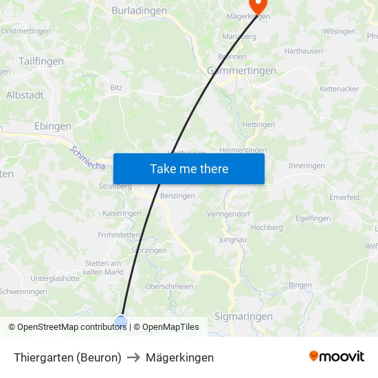 Thiergarten (Beuron) to Mägerkingen map