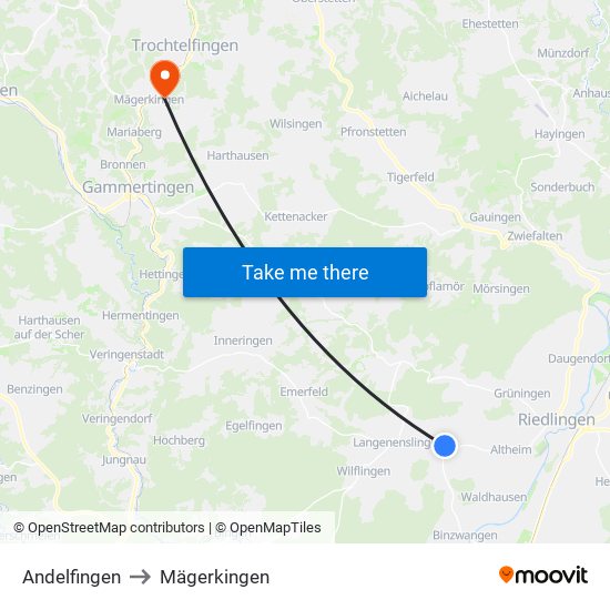 Andelfingen to Mägerkingen map