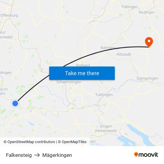 Falkensteig to Mägerkingen map