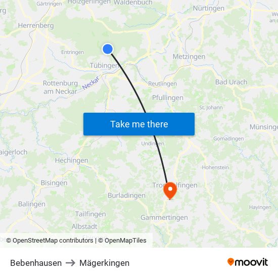 Bebenhausen to Mägerkingen map
