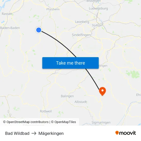 Bad Wildbad to Mägerkingen map