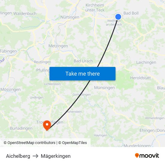 Aichelberg to Mägerkingen map
