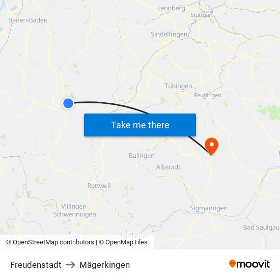 Freudenstadt to Mägerkingen map