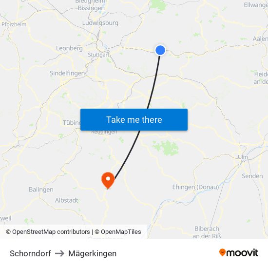 Schorndorf to Mägerkingen map