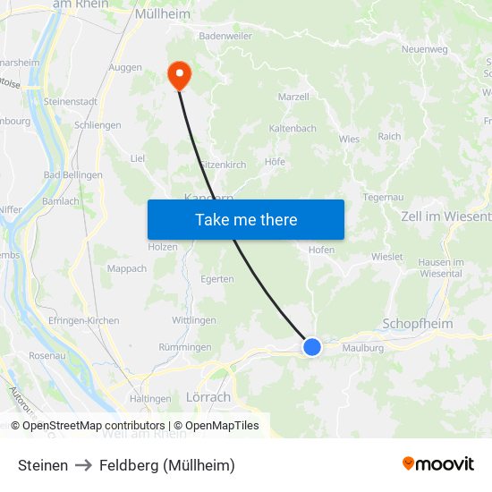 Steinen to Feldberg (Müllheim) map