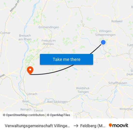 Verwaltungsgemeinschaft Villingen-Schwenningen to Feldberg (Müllheim) map